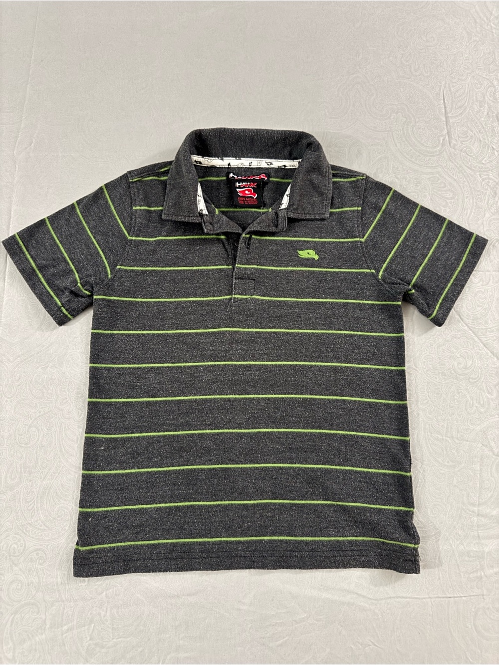 Boys' Tony Hawk Charcoal Polo with Lime Stripe